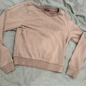 GUESS soft dusty blush /muted beige-pink. Embroidered Crewneck Sweatshirt Womens
